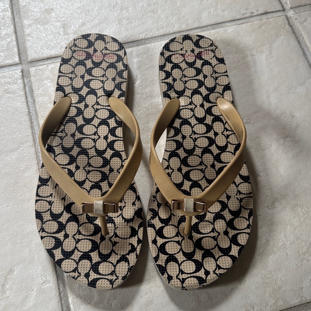 Coach Tan and Black Sandals